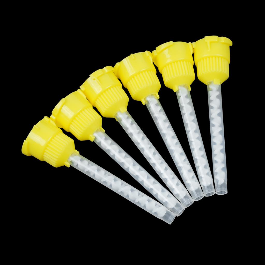 50pcs/bag 1:1 Silicone Rubber Dental Mixing Tips Yellow Impression Nozzles Disposable Mixing Head for Dentistry Lab Supplies