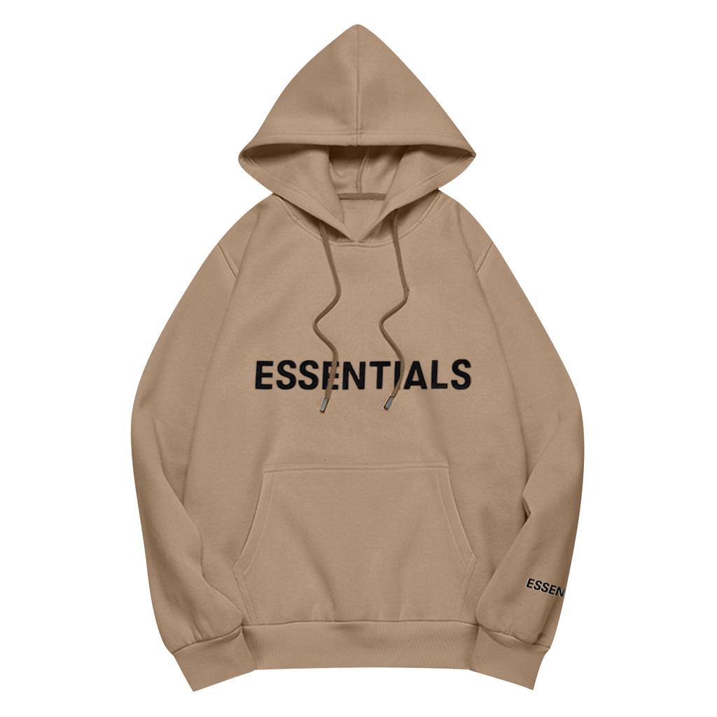 Unisex Loose Casual Letter Print Solid Round Neck Long Sleeve Hooded Sweatshirt