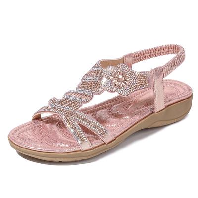 Übergröße 36-42 Schuhe für Damen Mode Strass-Sandalen Retro Blume Flach Strand Sandalias De Mujer Damen Komfortschuhe