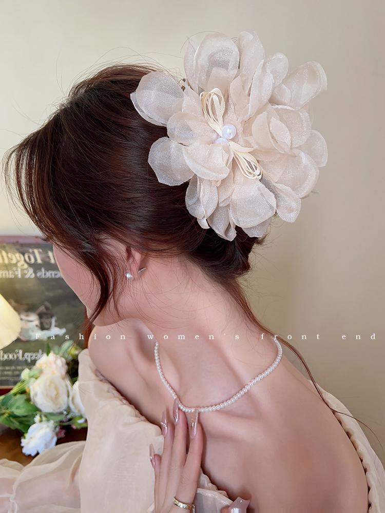 Elegant Summer Smoky Chiffon Floral Hair Clip for Women