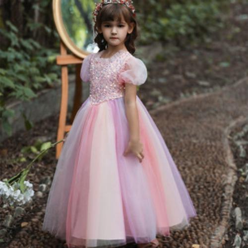 Girls' formal dress: long-sleeved lace puff-skirted princess dress for older children – perfect for emcees and performances