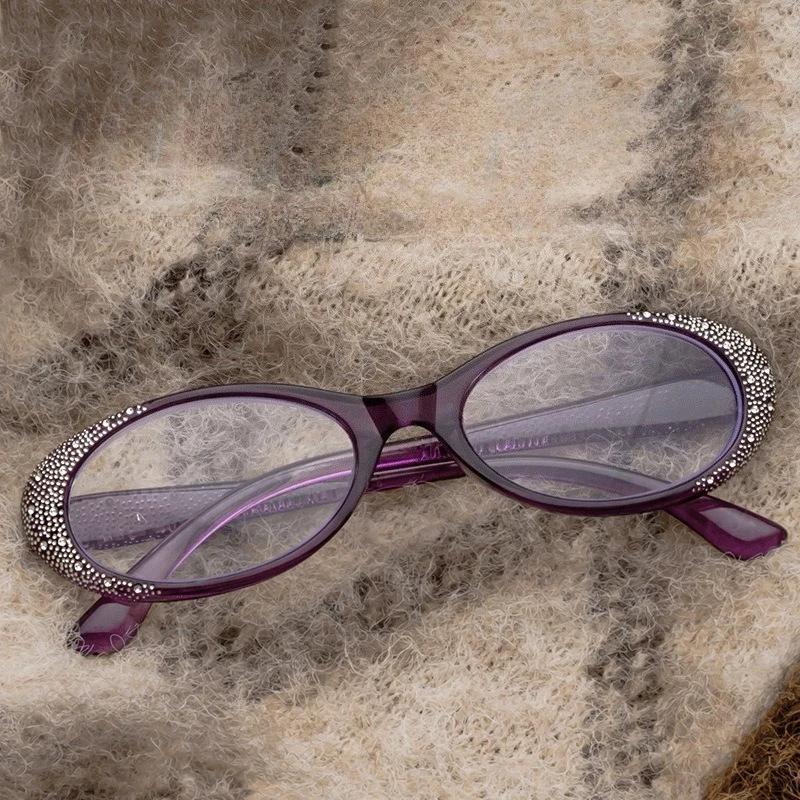 Fashionable Reading Glasses Imitation Diamond Inlay Anti Blue Light for Women, Comfortable for Middle-aged and Elderly Readers