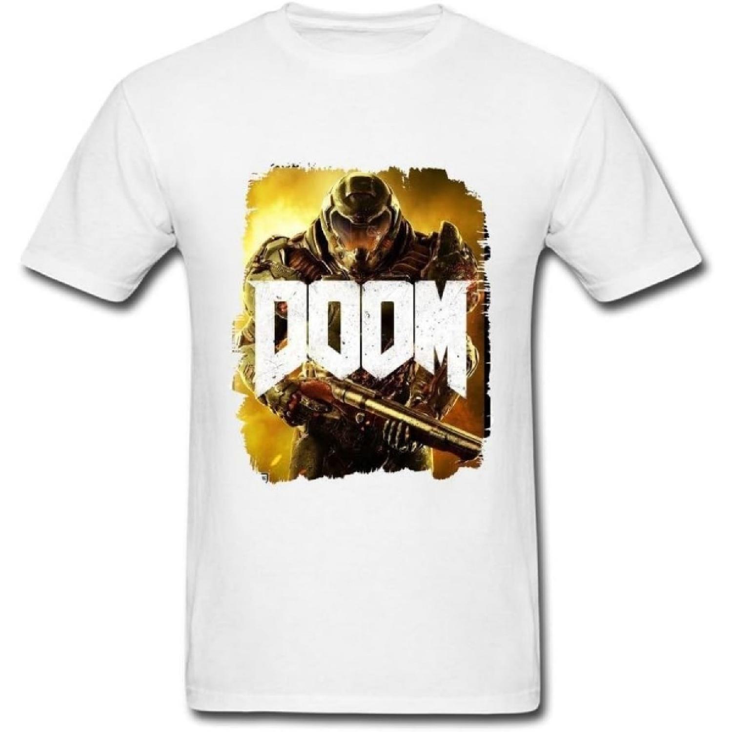 JuDian DOOM 2016 Видеоигра Постер Футболка для Мужчин XXXXXL белый
