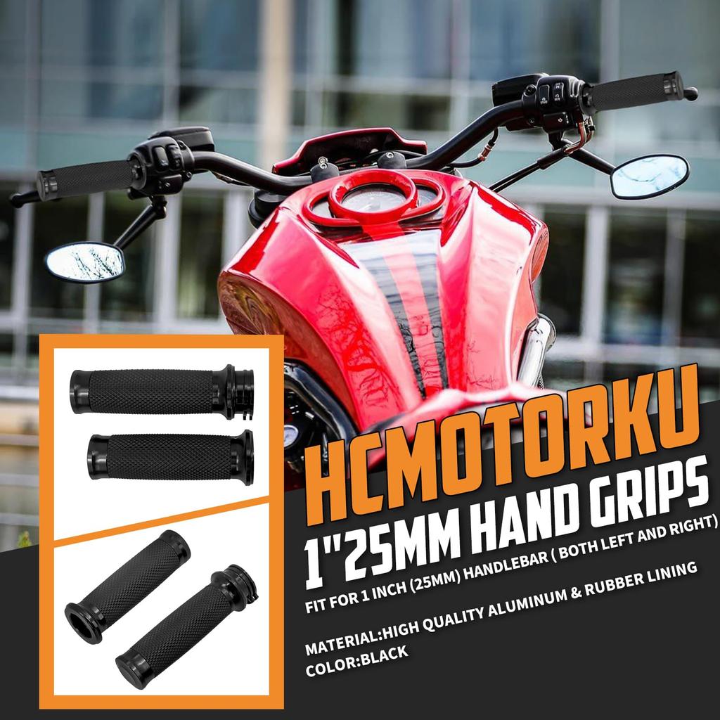 HCmotorku Motorcycle Handlebar 25mm Handlebar Grips for Harley Touring Sportster XL Dyna and Softail Black Grips, 1-inch (1996-2007), 883, 1200,
