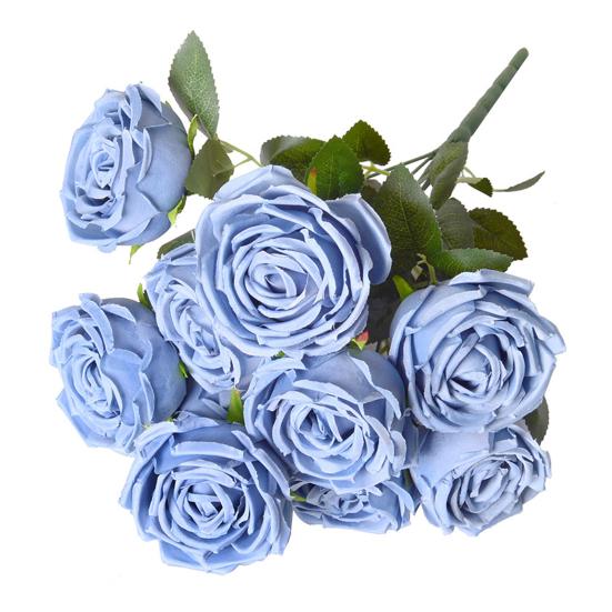 10 Heads Artificial Rose Flower Realistic Faux Silk Long Stem Rose Bouquet with Leaf for Home Kitchen Office Wedding Party Decoration