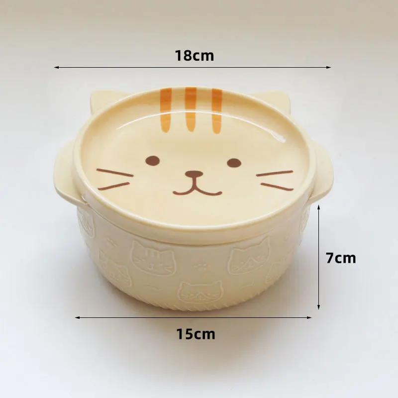 Creative Ceramic Bowls Cartoon Cat Dog Ceramic Noodle Bowls with Lids Cute Animal Soup Salad Fruit Bowl Box Decorative Tableware