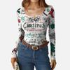 Women's Casual Fashion Christmas Print Button Long Sleeve Top