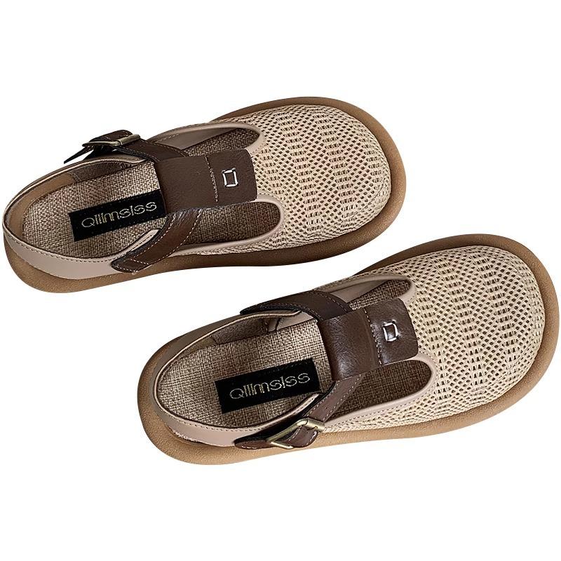 Mori Leinen Baotou Sandalen Damen Sommer Mesh Atmungsaktive Lochschuhe Oberbekleidung Mesh Baumwolle und Leinen Römersandalen