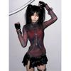 Girls Y2K Tees Mesh Transparent Design Retro T-shirts For Women Sexy Fashion Tops Long Sleeve