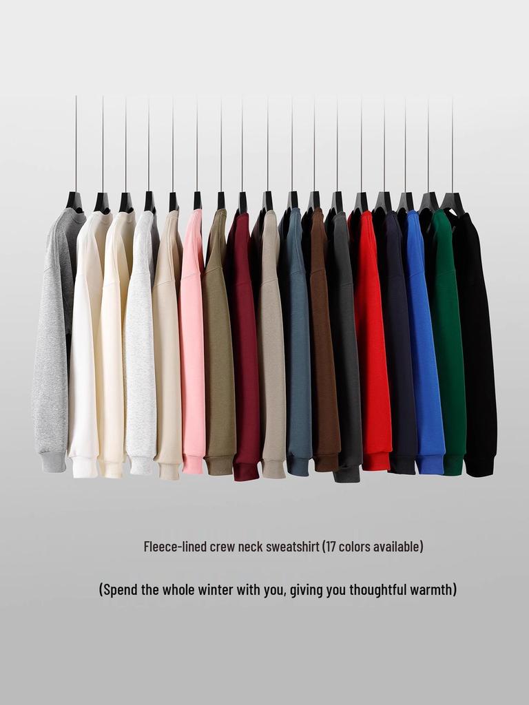 2025 Fleece-Lined Drop Shoulder Cotton Sweatshirt - Thickened Round Neck Workwear with Logo