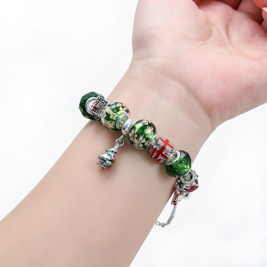 Green Crystal Christmas Bracelet - DIY Alloy Bead Jewelry In Stock