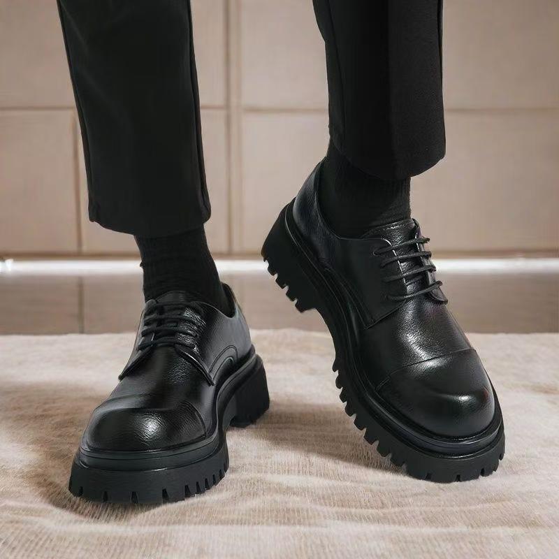 Autumn New Designer Big Head Platform Shoes for Men Fashion Casual Korean Cow Leather Shoes Male Lace Increase Dress Shoe Man