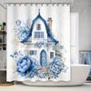 Blue Floral House Shower Curtain For Bathroom - Waterproof And Durable With Elegant Design Suitable For Wet And Dry Separation