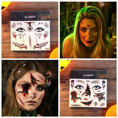 Cadılar Bayramı Yüz Makyajı Geçici Dövme Korkunç Kanlılık Yüz Dekorasyon Çıkartması Çocuklar İçin Azizler Günü Komik Sahte Çıkartma