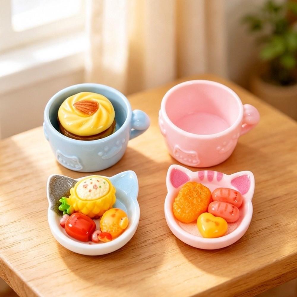 DIY Dollhouse Miniature Cat Coffee Cup Dollhouse Scene Decoration Mini Kitchen Utensils Dollhouse