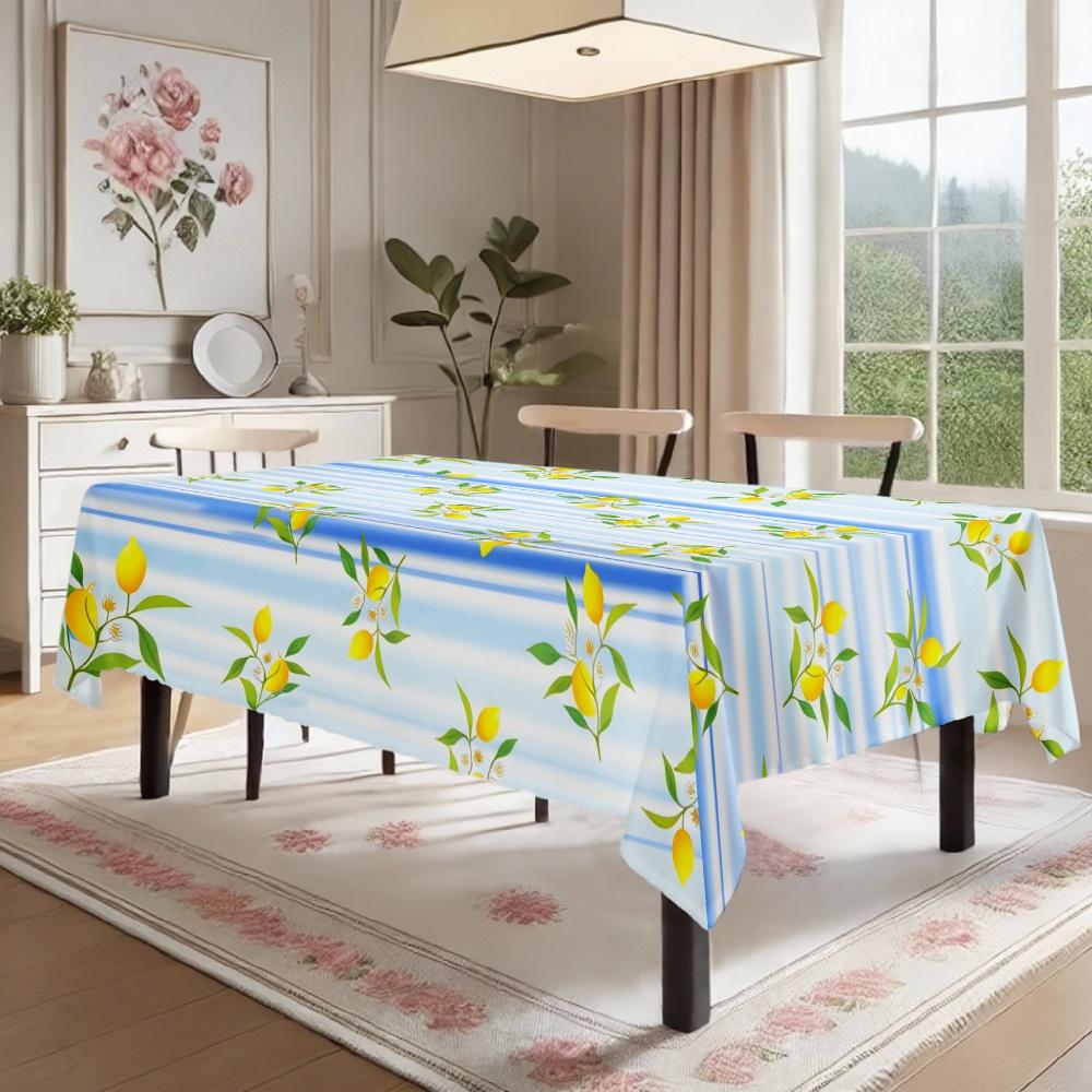 Zitronen-Blumen-Streifen Rechteckiger Tischdecke für Tischdekoration Küche Esstisch Wasserdicht Wiederverwendbare Tischdecke für Tisch Innen Außen