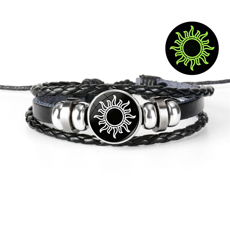 Luminous Sun and Moon Lovers Leather Bracelet - Vintage Punk Multilayer Beaded Design, Ideal Couple Gift