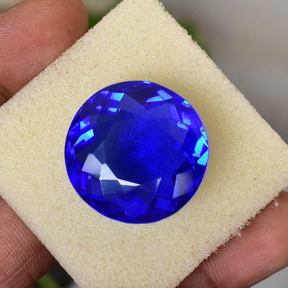 Lab-Created Blue Tanzanite Loose Gemstone Round Cut 68.50 Ct for Jewelry Making and Gem Collections