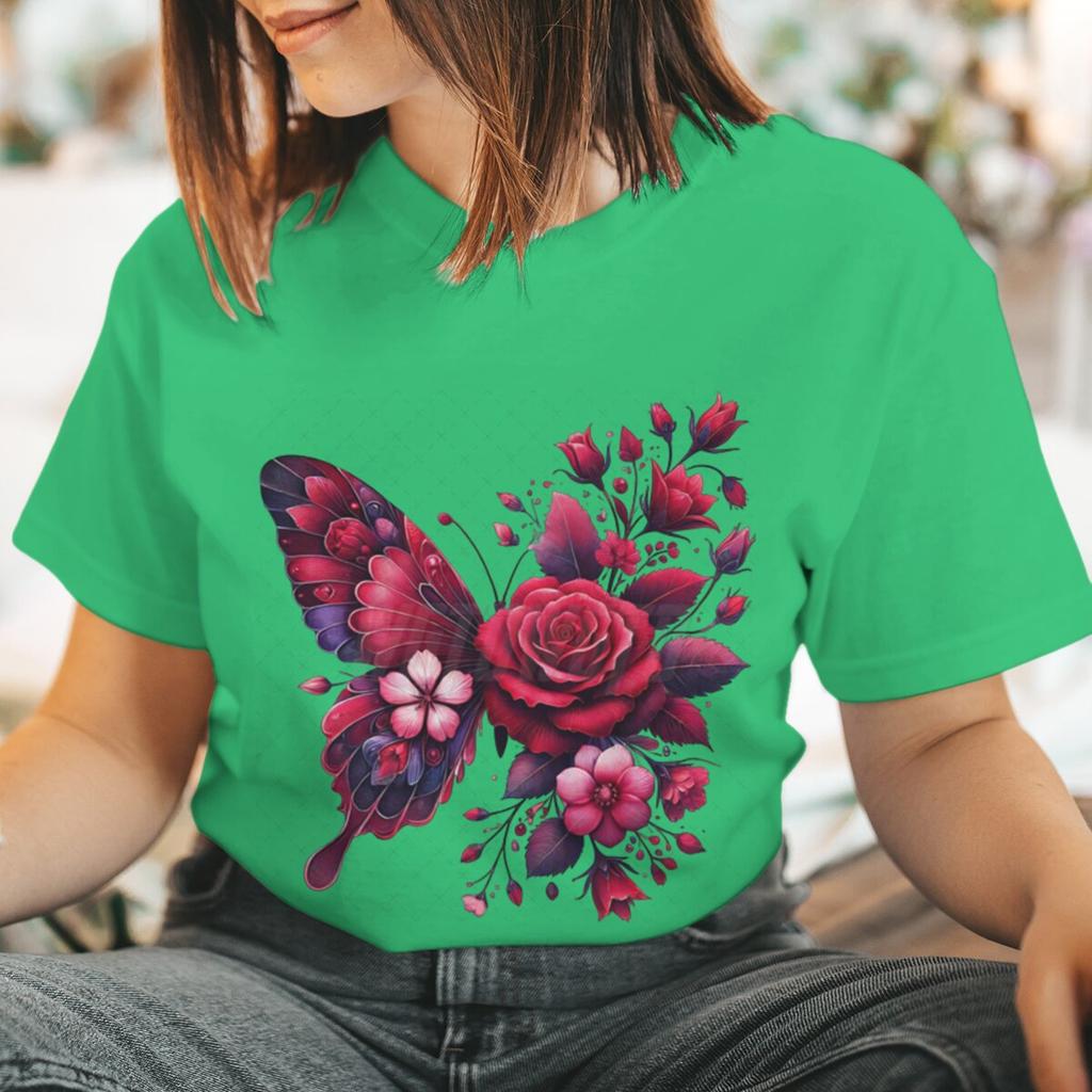 Floral Butterfly Fashion Clothes Summer Spring Flower Tee Ladies Cartoon Clothing Short Sleeve Graphic Women T-shirt Female Top