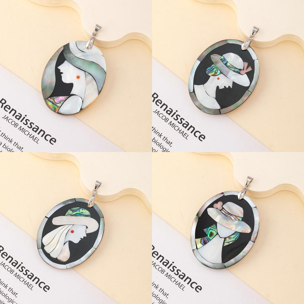 Handcrafted Shell Pendant With Geometric Angel Cartoon Design For Summer Fashion Enthusiasts