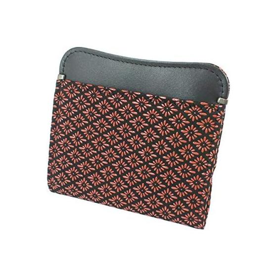 Inden-ya Inden Coin Purse, Deer Leather, Black with Red Diamond Chrysanthemum Pattern, 1208-21-017, Natural Deer Leather with Lacquer Pattern, Box