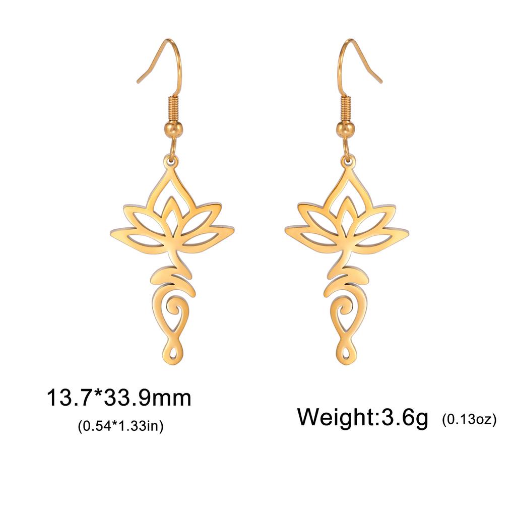 Teamer Yoga Lotus Flower Dangle Earrings Stainless Steel Unalome Pendant Earrings Women Buddhism Bohemian Spiritual Jewelry Gift