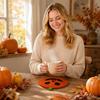 Set of 8 Halloween Pumpkin Coasters Cotton Rope Round Placemats with Various Face Designs Durable Table Protection Seasonal Decor