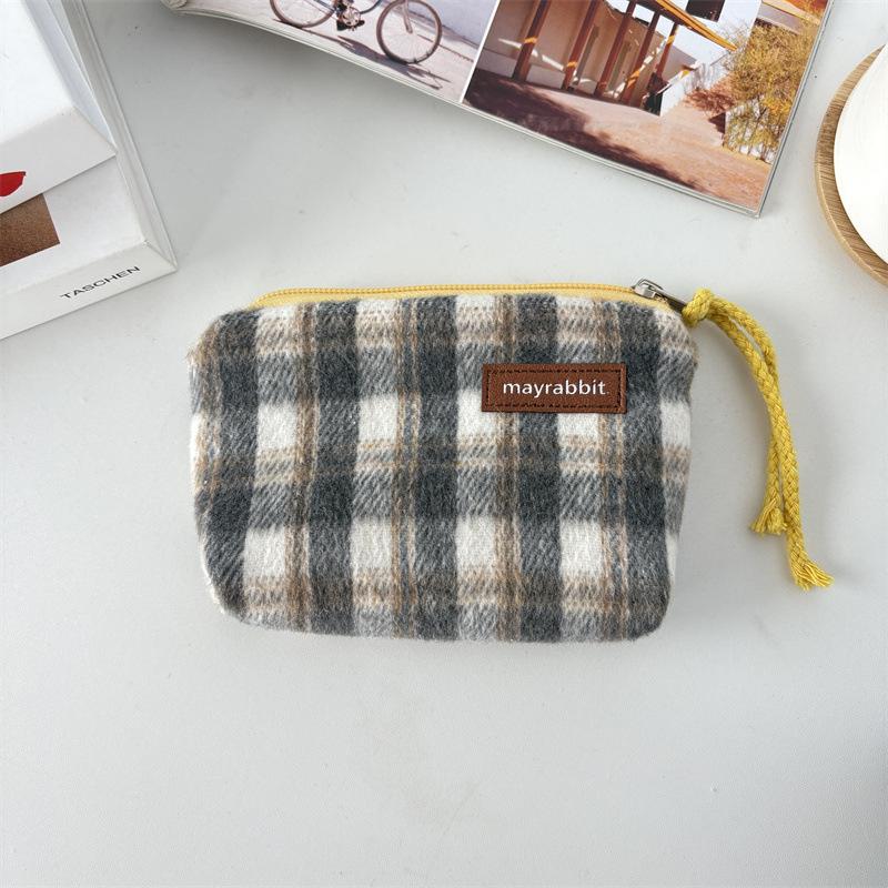 British Style Plaid Wool Coin Purse - Retro Mini Clutch