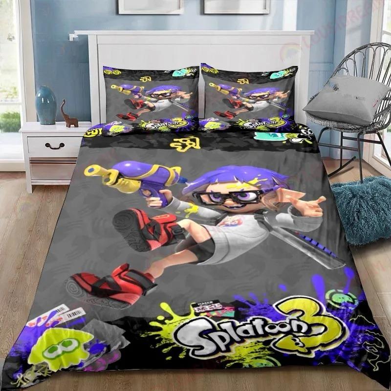 Cute Splatoon3 Cartoon Bedding Sets Exquisite Bed Supplies Set Duvet Cover Bed Comforter Set Bedding Set Luxury Birthday Gift