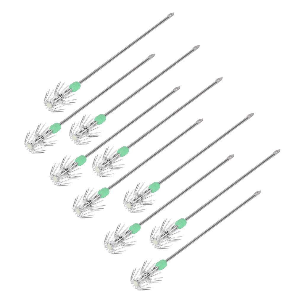 10 STÜCKE Doppelschichtige Tintenfischhaken Edelstahl Langer Griff Leuchtende Angel Falsche Jig-Köder 15cm