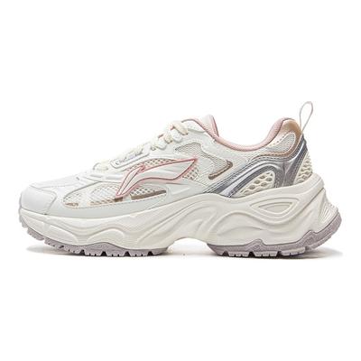 Li Ning Star Ring Cushioning Slip Resistant Abrasion Resistant Breathable Low Top Casual Shoes Women's White Silver AGCV112-3