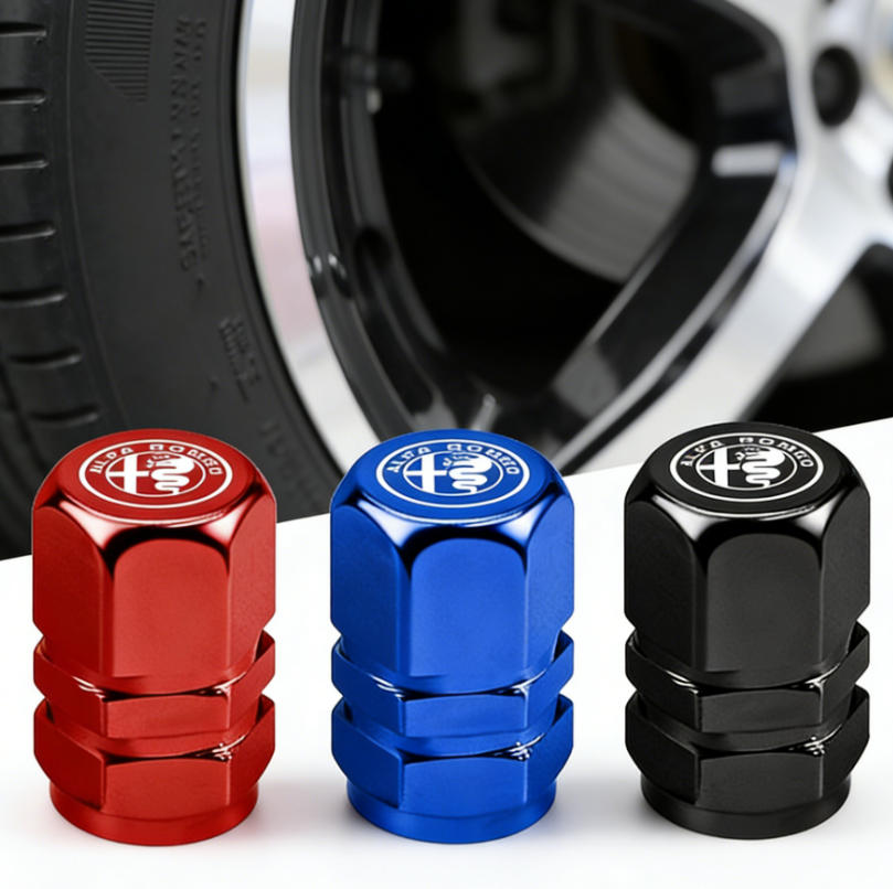 4pcs Car ornament Alfa Romeo 159 156 Mito Giulietta Tonale Stelvio 8C GT 166 Volante Car logo Tire Valve Caps Accessories