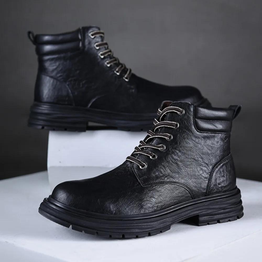 Men's Boots Trend Derby Shoes Men's Thick Soled Knight Boots Men Ankle Boots High Top Shoes Mens Moto Shoes Botas Hombre
