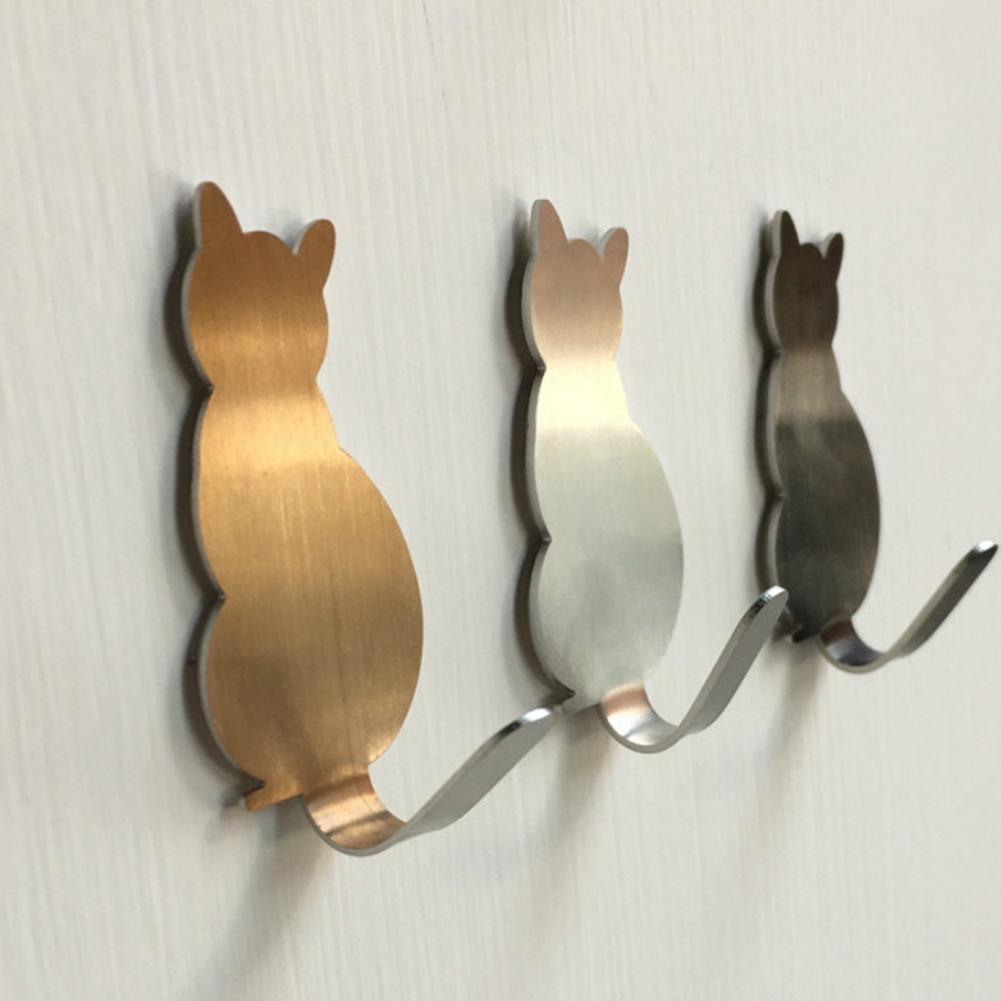 2Pcs Strong Metal Cat Towel Adhesive Hanger Sticker Bathroom Door