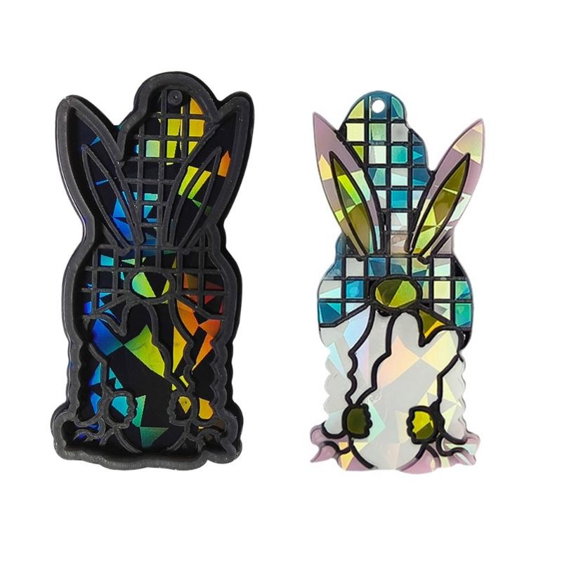 

Dwarf Rabbit Shaped Silicone Mold Handmade Gnome Pendant Mould Easter Theme Casting Moulds Handmade Keychain Molds чорний