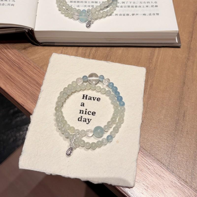 Natural Prehnite Aquamarine Double Strand Bracelet Fashion Jewelry Women