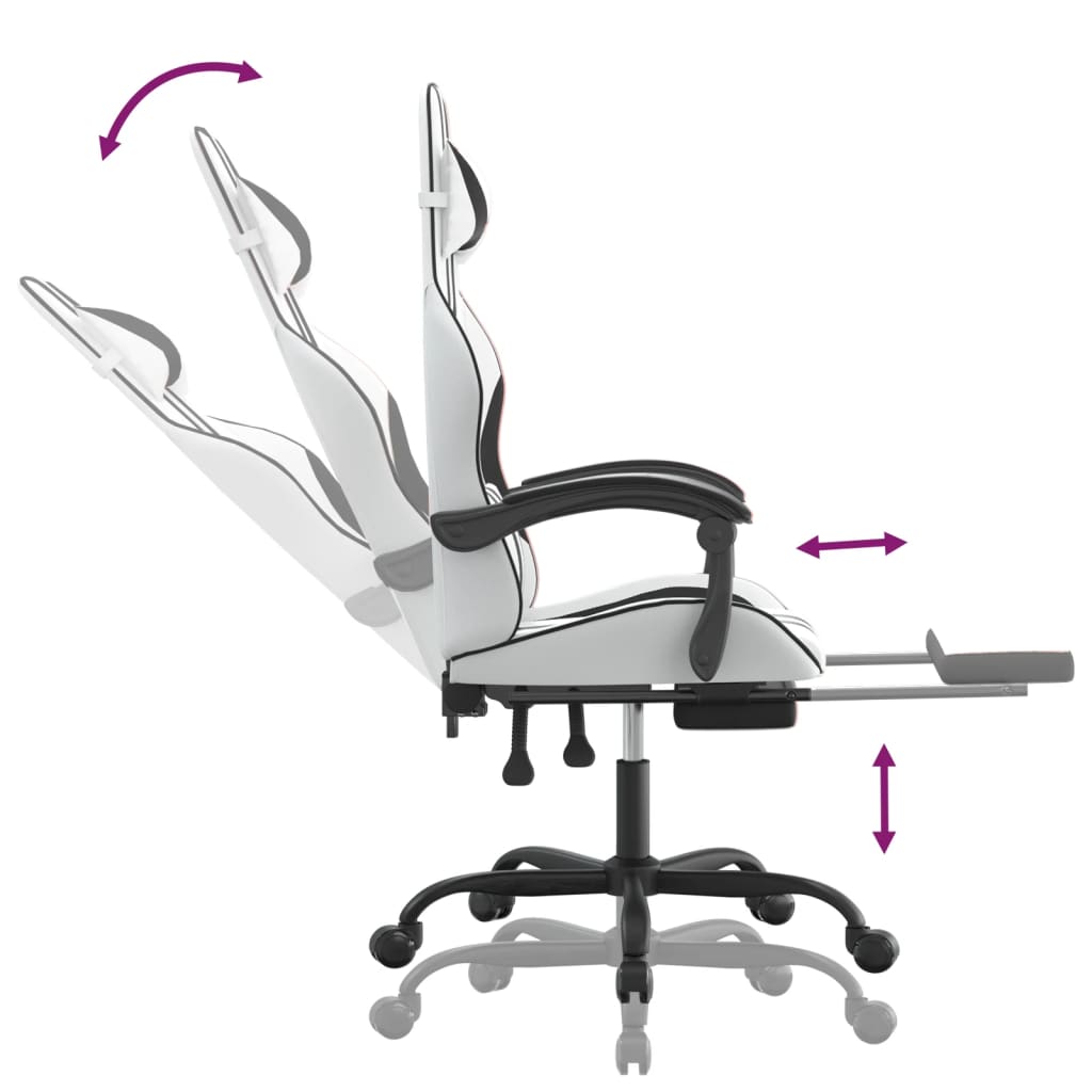Vidaxl Gaming Armchair with Footrest, White-Black, Faux Leather