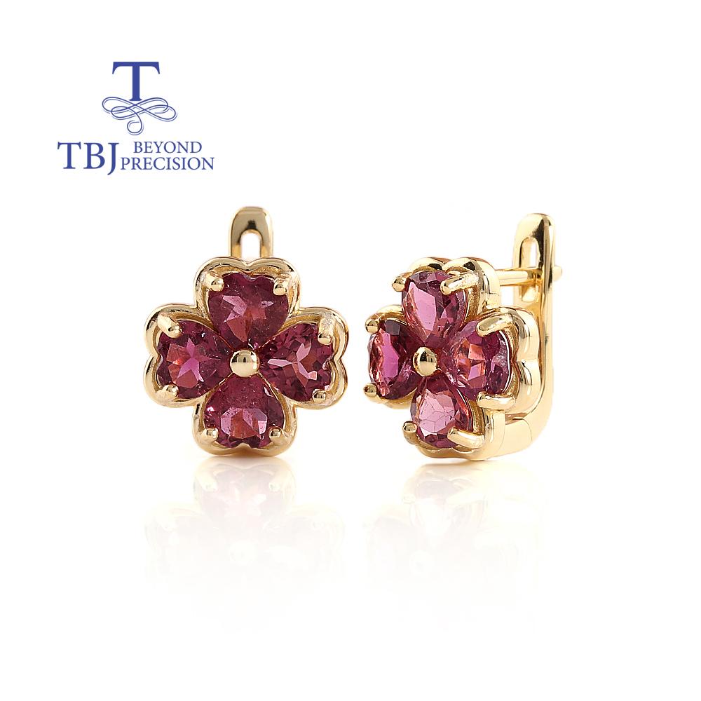 

925 silver earrings natural heart 5.0mm pink tourmaline Four leaf clover design fine jewelry for women s proposal gifts