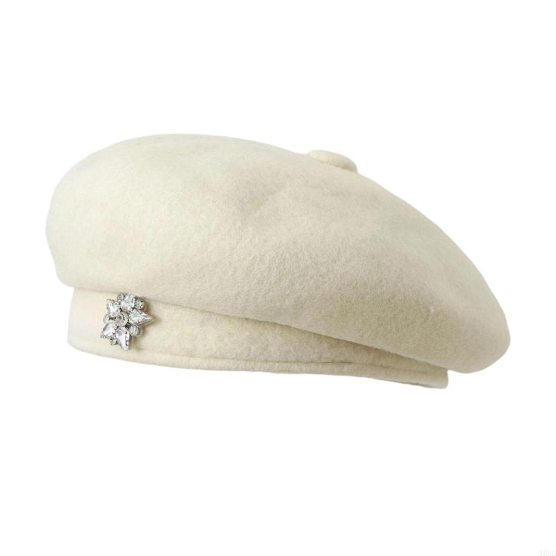 Cold Weather Protective Hat Thickened Sparkling Rhinestones Flower Painters Hat for Warmth and Stylish Styles Y08E