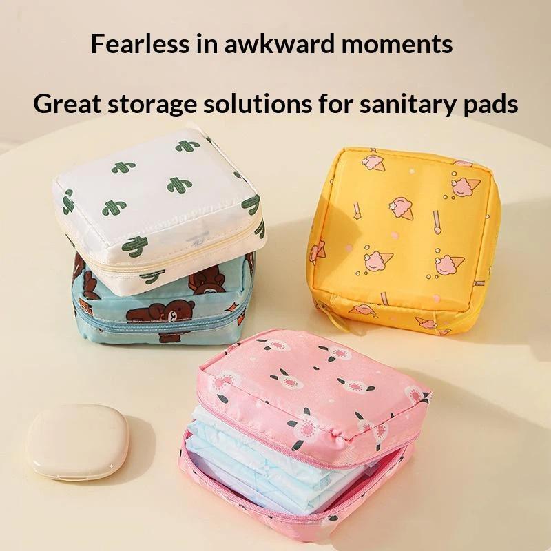 Women Sanitary Napkin Tampon Storage Bag Portable Waterproof Organizer Pouch Cartoon Pattern Sanitary Napkin Bag