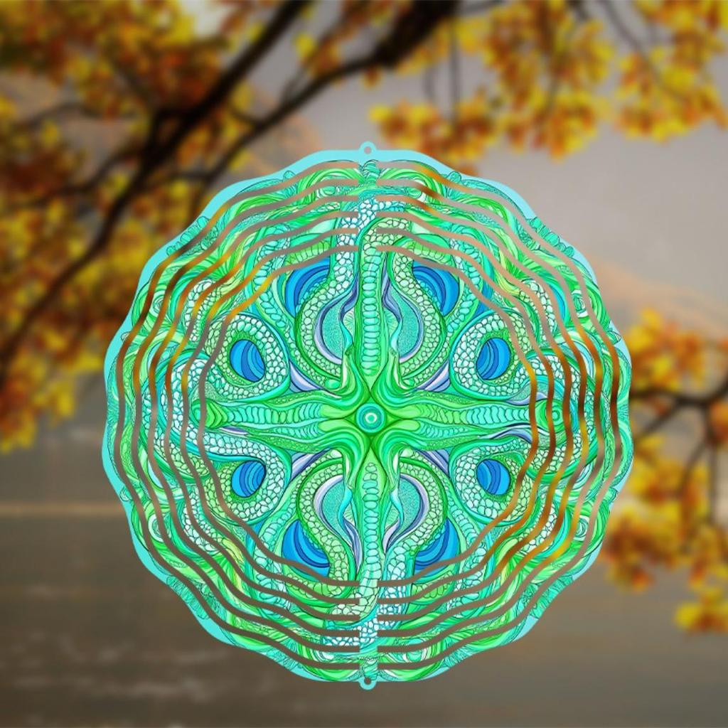 Živá zelená a modrá zvonkohra pro venkovní dekoraci 25,4 cm Kovové umění Závěsná ozdoba s 360 hákem Perfektní dárek pro zahradu a balkon