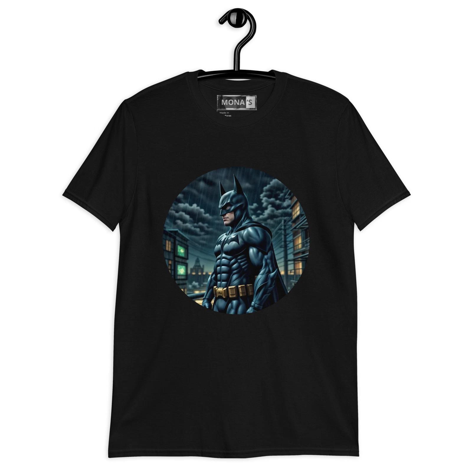 Night Batman T-Shirt with Rainy City Design S