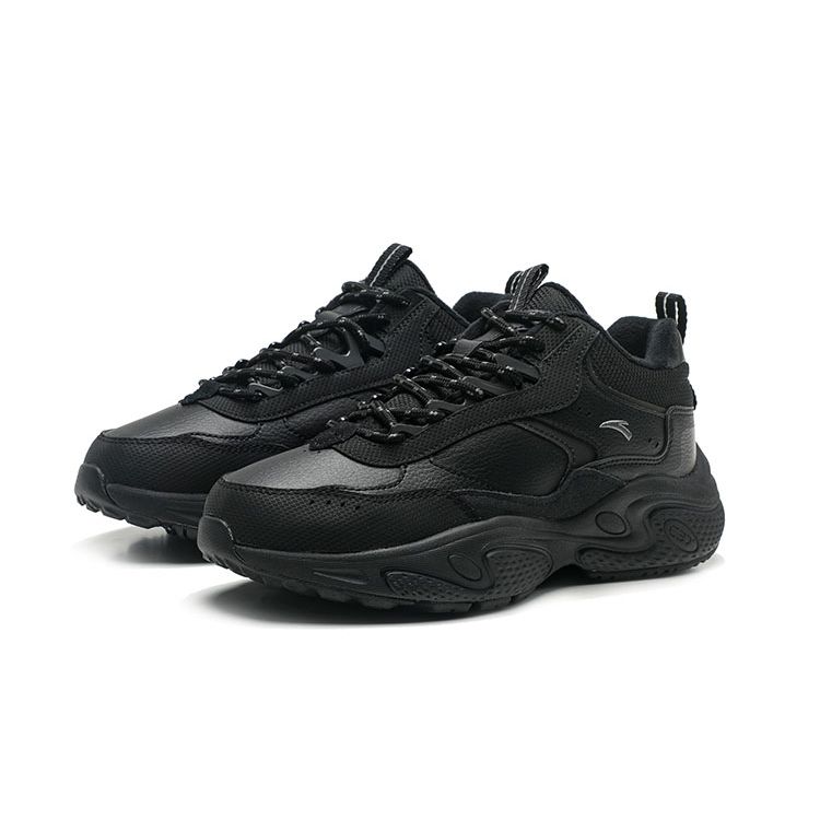 Anta Lifestyle Series Fabric Suede Leather Warm Waterproof Low-Top Casual Shoes Men Sneaker Black 912348981-1