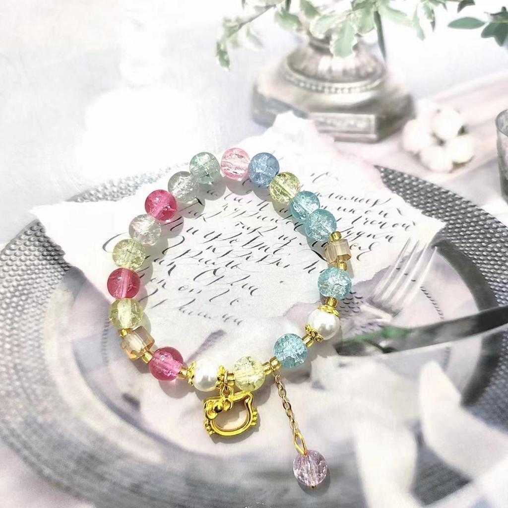 New Women's Mori Style Butterfly Glass Bracelet with Colorful Crackle Beads