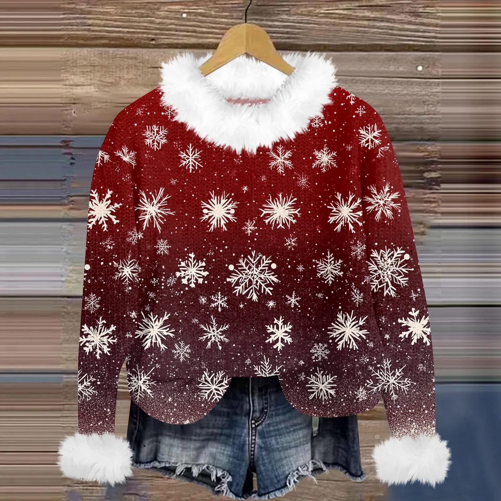 Свитшоты для женщин Вязаный свитер Милая рубашка Осенний круглый вырез Пуловер с меховым — фото 17