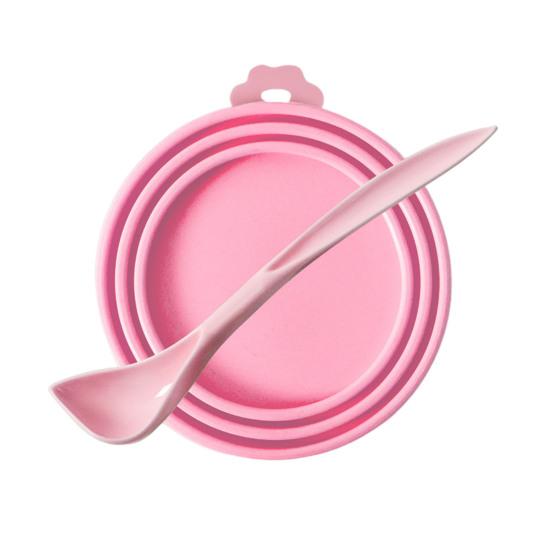 Pet Food Can Cover Reusable Silicone Sealed Can Cover with Spoon Fits 3 Standard Size Food Cans for Pet Food Cans or Canned Goods