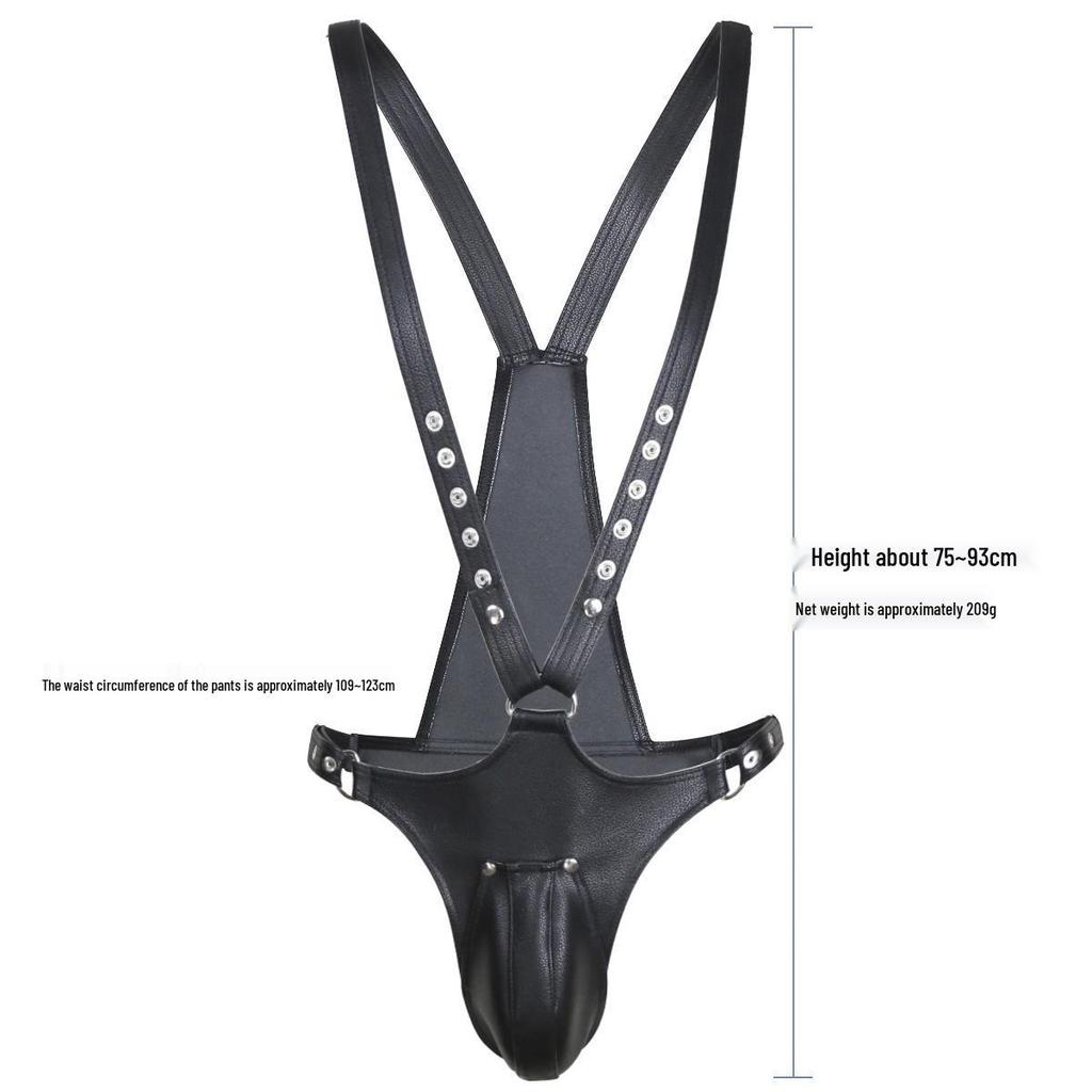 Men's SM Leather Double Shoulder Strap Pants with Erotic Birdcage Restraint