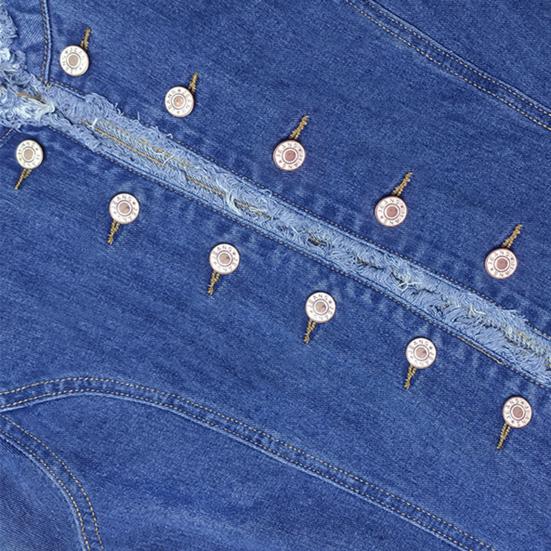 Geacă de blugi de damă cu mâneci lungi, tiv franjurat, geacă de denim elastică, croială slim-fit, cu nasturi, jachetă de blugi scurtă