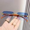 New Leopard Decorative Wood Grain Frameless Sunglasses Gradient Color Glasses For Men And Women Retro Leopard Metal Eyeglasses