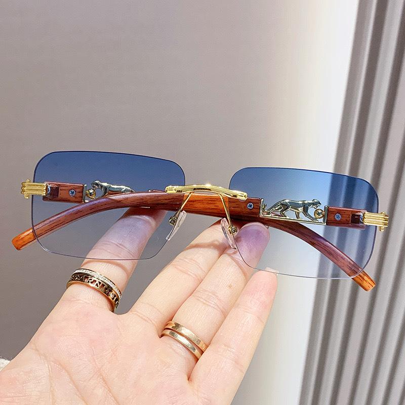 Fashion Vintage Rimless Square Sunglasses Women For Men  Sun Glasses Punk Shades Luxury Brand Designer Gold Leopard Eyeglass
